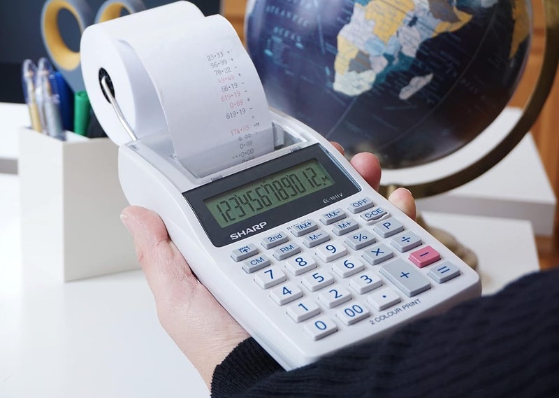 SHARP آلة حاسبة محمولة لاسلكية EL-1611V بشاشة LCD كبيرة 12 رقم وطباعة ثنائية اللون مع وظائف ضريبية - Image 2